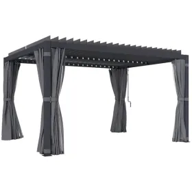 10 x 13 Ft. Aluminum Louvered Pergola with Curtains & Netting, Dark Gray