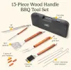 13-Pc. Stainless Steel BBQ Grill Tool Set with Wooden Handles & Carrying Case