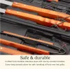 13-Pc. Stainless Steel BBQ Grill Tool Set with Wooden Handles & Carrying Case