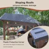 13' x 6.5' Wooden Pergola Grill Gazebo with Metal Roof, Bar Counters & Lights