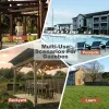 13' x 6.5' Wooden Pergola Grill Gazebo with Metal Roof, Bar Counters & Lights