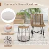 3-Piece Outdoor Rattan Bistro Set with Pet House Side Table, Light Brown