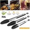 3-Pc. Silicone Kitchen Tongs Set, 7-In., 9-In. & 12-In., Black