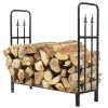 4-Ft. Outdoor Steel Firewood Rack, 880-Lb. Heavy-Duty Log Holder, Black