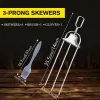 4-Pc. 14-In. Stainless Steel 3-Prong Kabob Skewer Set with Push Bar Sliders and Accessories