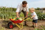 Children's Metal Wheelbarrow, 2-Wheel Design, 33-Lb. Capacity, Red & Yellow