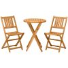 3-Piece Folding Acacia Wood Patio Bistro Set with Round Table, Teak