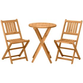 3-Piece Folding Acacia Wood Patio Bistro Set with Round Table, Teak