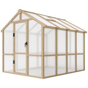 6.6 x 8 Ft. Wooden Polycarbonate Walk-In Greenhouse with Roof Vent