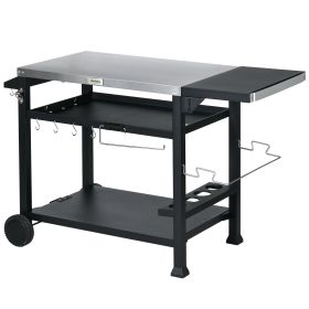 49.25-In. Outdoor Grill Cart & Prep Table with Folding Side Shelf, Black