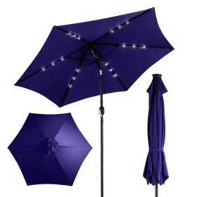 9-Ft. Solar LED Tilt Patio Umbrella with Crank, 6-Rib, Navy Blue