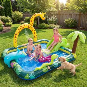 Jungle Animal Inflatable Spray Pool with Slide & Giraffe Sprinkler