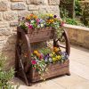 2-Tier Raised Garden Bed, Rustic Wood Wagon Planter, Coffee