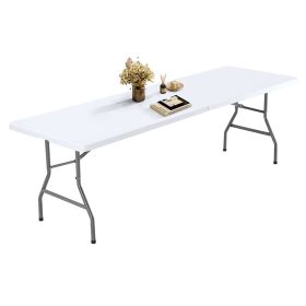 8FT Folding Picnic Table for Outdoor, Portable Fold-in-Half Plastic Dining Picnic Party Table with Carrying Handle
