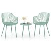 3-Piece Metal Frame Patio Bistro Set with 2 Chairs & Round Accent Table, Light Green