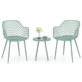 3-Piece Metal Frame Patio Bistro Set with 2 Chairs & Round Accent Table, Light Green