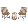 3-Piece Outdoor Rattan Bistro Set with Pet House Side Table, Light Brown