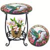 14-In. Hummingbird Mosaic Round Patio Side Table, Garden Accent Table