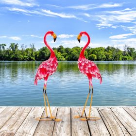 2-Piece Flamingo Garden Statue Set, Metal Lawn and Patio Décor