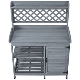 43-In. Fir Wood Garden Potting Bench with Cabinet & Storage Shelves, Gray