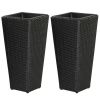 Set of 2 Rattan Planters with Removable Inner Pots, Metal Frame, Black
