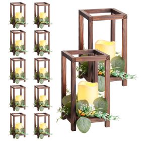 12 Sets Wooden Wedding Lanterns, 36-Piece Centerpieces with LED Candles & Eucalyptus