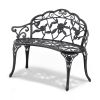 38.8-In. Decorative Metal Garden Bench with Rose & Vine Backrest, Black