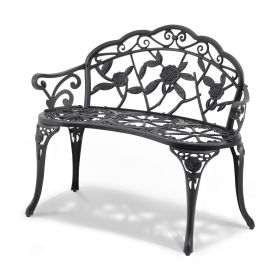 38.8-In. Decorative Metal Garden Bench with Rose & Vine Backrest, Black
