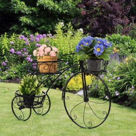 Tricycle Plant Stand Flower Pot Holder, 3-Tier Parisian Style, Black