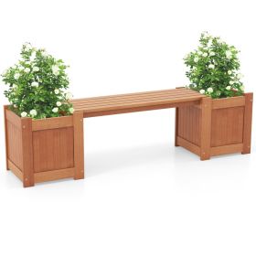 68-In. Wood Garden Planter Bench with 2 Open-Bottom Planter Boxes
