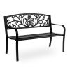 50-In. Decorative Metal Outdoor Garden Bench with Scrollwork Backrest, Black