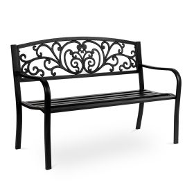 50-In. Decorative Metal Outdoor Garden Bench with Scrollwork Backrest, Black