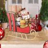 3 FT Christmas Metal Sleigh Decoration, Santa Sleigh with 2-Tier Shelves