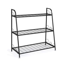 3-Tier Metal Plant Stand, 32 in. Tall, Black, Indoor & Outdoor Display Rack