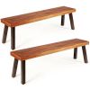 Set of 2 Solid Acacia Wood Outdoor Benches with Steel Legs, 59-In.