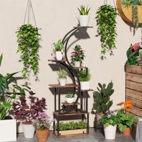 8-Tier Flower Plant Stand, Black Steel & Carbonized Fir Wood