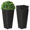 Set of 2 Rattan Planters with Removable Inner Pots, Metal Frame, Black