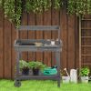 Wood Garden Potting Bench with Wheels, Removable Sink & Storage, Gray