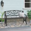 Steel Outdoor Garden Bench with Decorative Cast Iron Scroll Back, Black