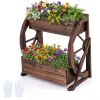 2-Tier Raised Garden Bed, Rustic Wood Wagon Planter, Coffee