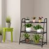 3-Tier Metal Plant Stand, 32 in. Tall, Black, Indoor & Outdoor Display Rack