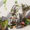 8-Tier Flower Plant Stand, Black Steel & Carbonized Fir Wood