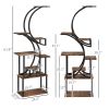 8-Tier Flower Plant Stand, Black Steel & Carbonized Fir Wood