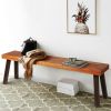 Set of 2 Solid Acacia Wood Outdoor Benches with Steel Legs, 59-In.