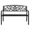 50-In. Decorative Metal Outdoor Garden Bench with Scrollwork Backrest, Black