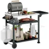 49.25-In. Outdoor Grill Cart & Prep Table with Folding Side Shelf, Black