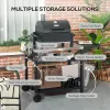 49.25-In. Outdoor Grill Cart & Prep Table with Folding Side Shelf, Black