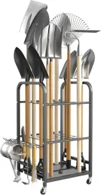 32-In. Rolling Garden Tool Organizer Rack with Wheels & Multi-Tool Storage