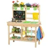 Outdoor Kids Wooden Planting Bench & Kitchen with Garden Tools, Natural
