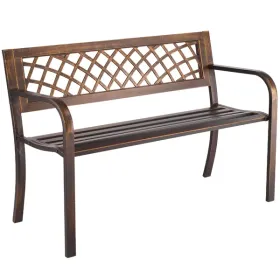 46-In. 2-Person Metal Garden Bench with Decorative Lattice Back, Antique Bronze